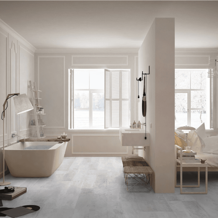 Dalle rectangulaire de sol PVC effet béton clipsable gotha clear Gerflor - 72.87 cm x 38.88 cm x 0.42 cm